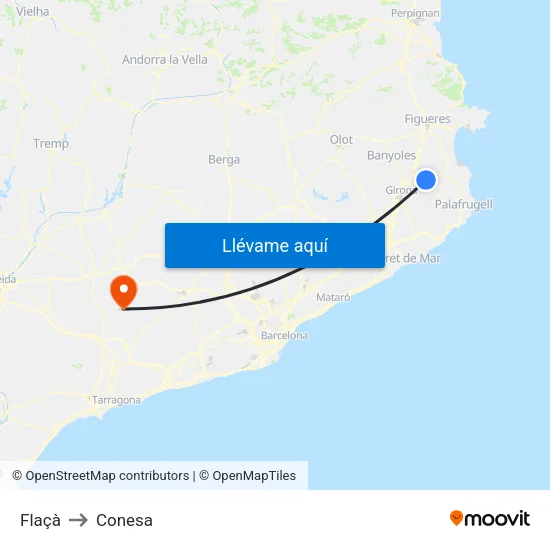 Flaçà to Conesa map