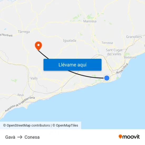 Gavà to Conesa map