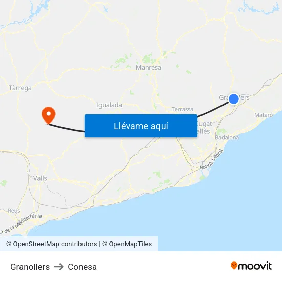 Granollers to Conesa map