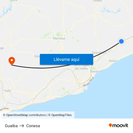 Gualba to Conesa map
