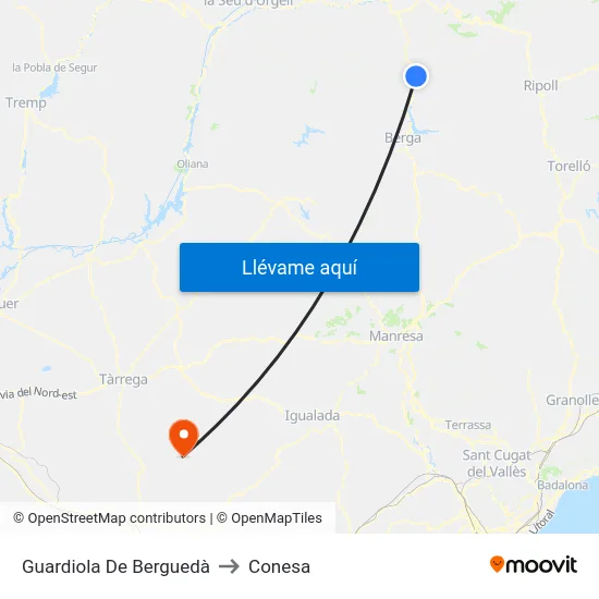 Guardiola De Berguedà to Conesa map