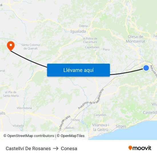 Castellví De Rosanes to Conesa map