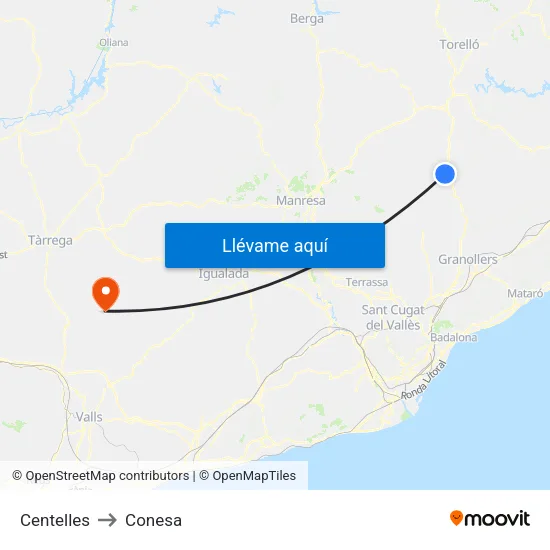 Centelles to Conesa map