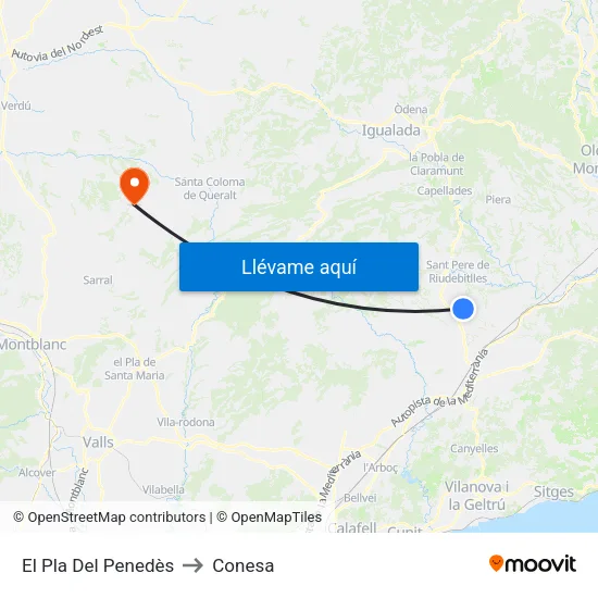 El Pla Del Penedès to Conesa map