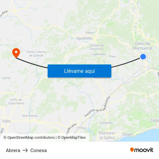 Abrera to Conesa map