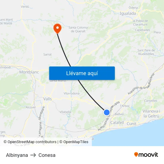 Albinyana to Conesa map