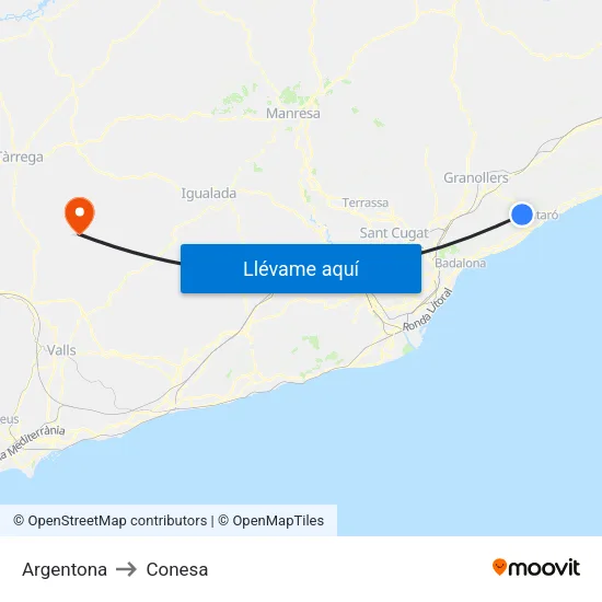 Argentona to Conesa map