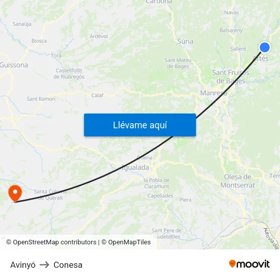 Avinyó to Conesa map