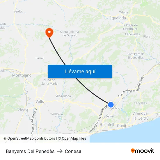 Banyeres Del Penedès to Conesa map