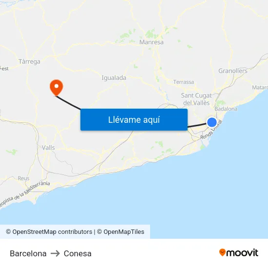 Barcelona to Conesa map