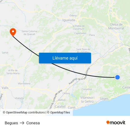 Begues to Conesa map