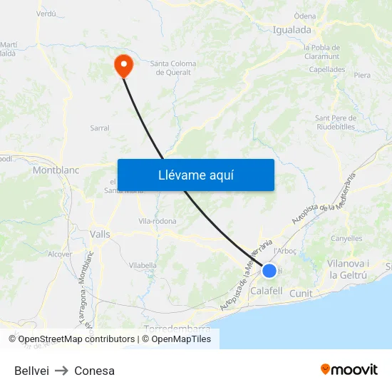 Bellvei to Conesa map