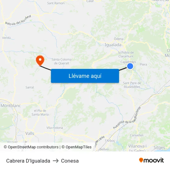Cabrera D'Igualada to Conesa map