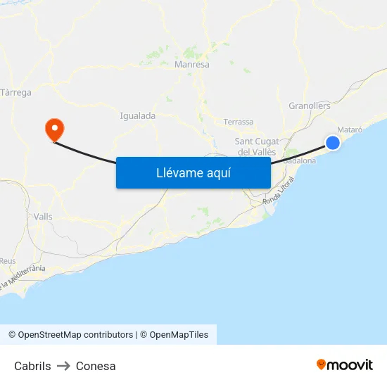 Cabrils to Conesa map
