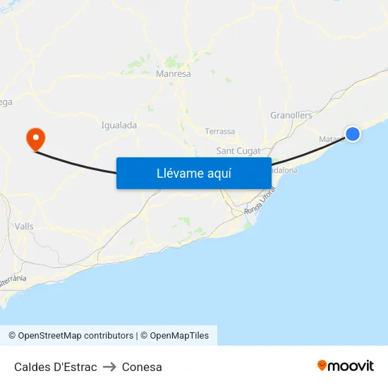 Caldes D'Estrac to Conesa map