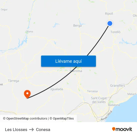 Les Llosses to Conesa map