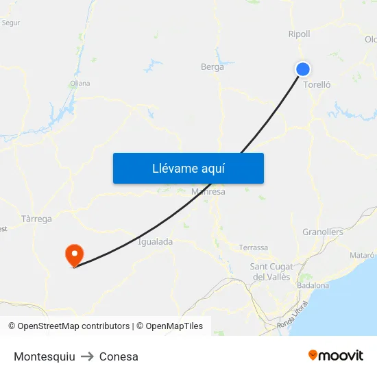 Montesquiu to Conesa map