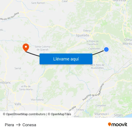 Piera to Conesa map