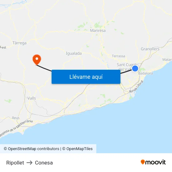 Ripollet to Conesa map