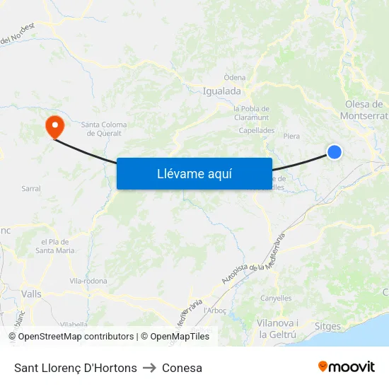 Sant Llorenç D'Hortons to Conesa map