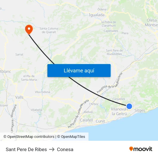 Sant Pere De Ribes to Conesa map