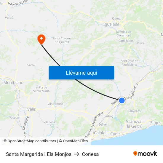 Santa Margarida I Els Monjos to Conesa map
