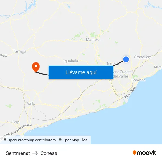 Sentmenat to Conesa map