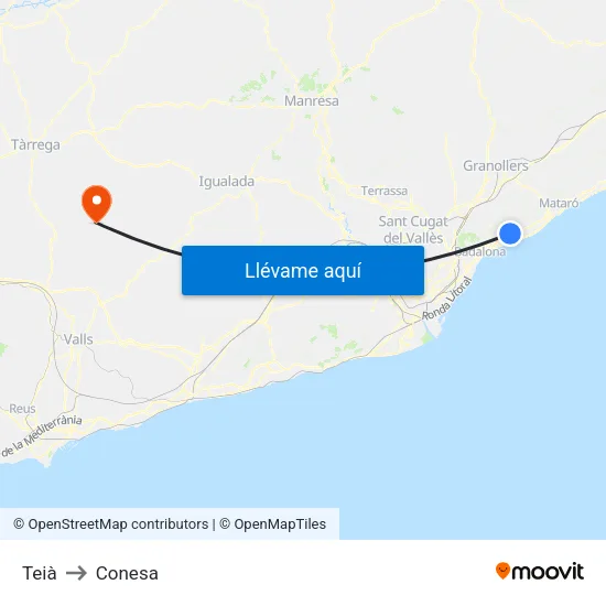Teià to Conesa map