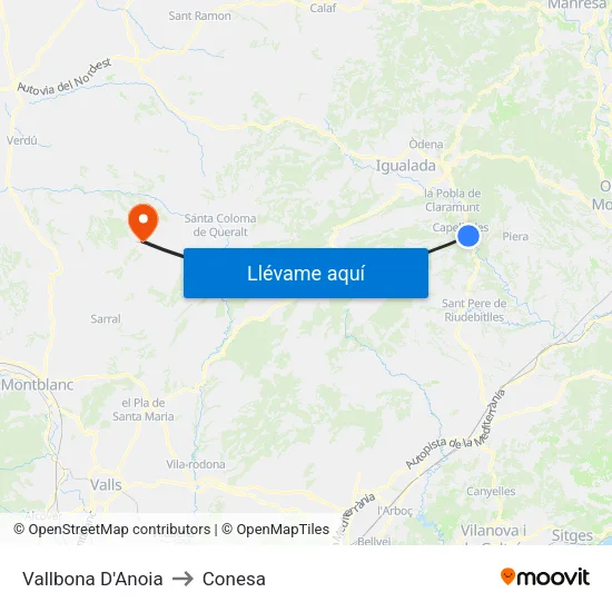 Vallbona D'Anoia to Conesa map