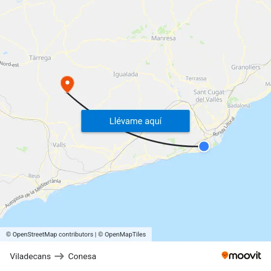Viladecans to Conesa map