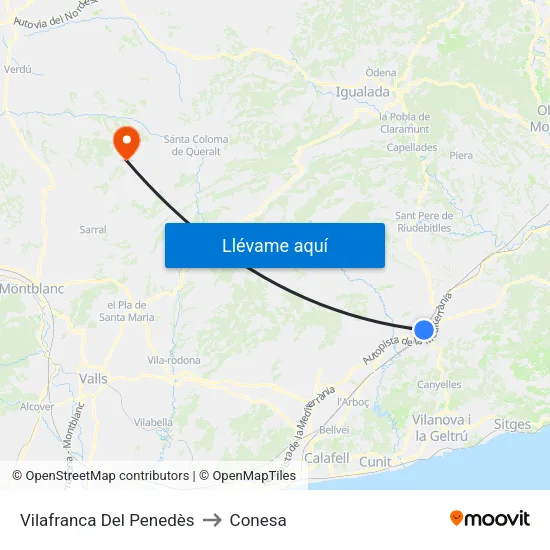 Vilafranca Del Penedès to Conesa map