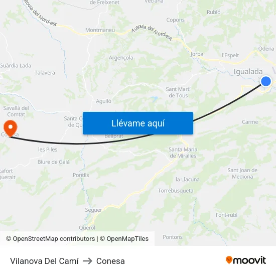 Vilanova Del Camí to Conesa map