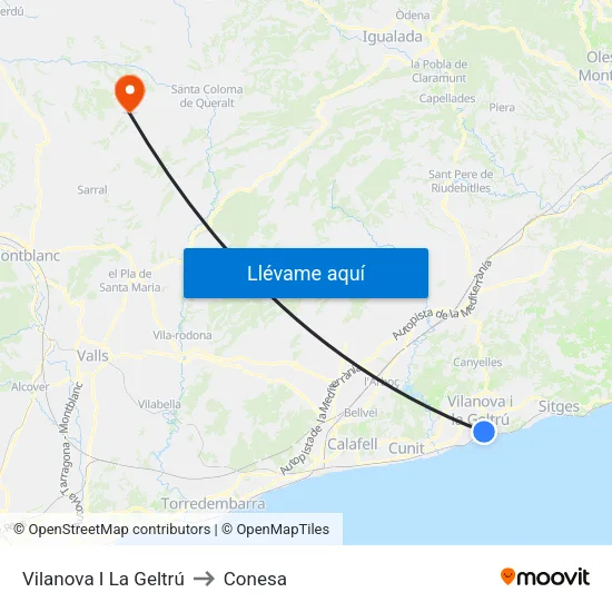 Vilanova I La Geltrú to Conesa map