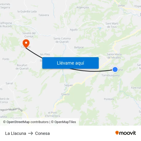 La Llacuna to Conesa map