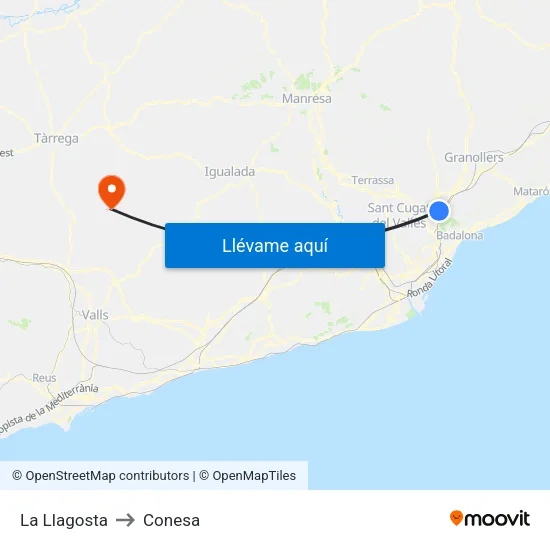 La Llagosta to Conesa map