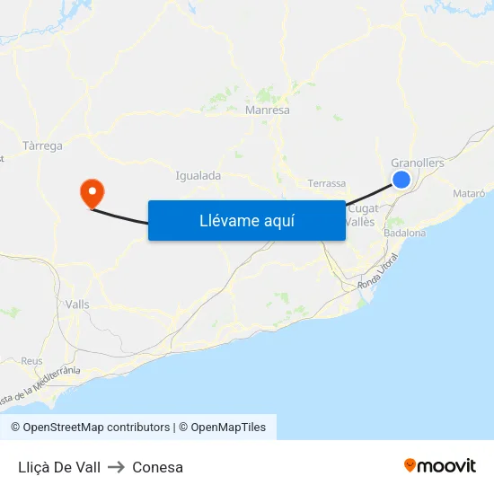Lliçà De Vall to Conesa map