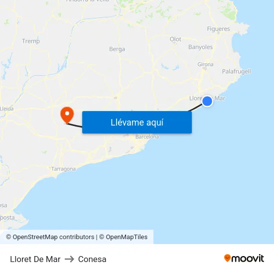 Lloret De Mar to Conesa map