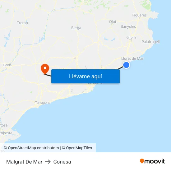 Malgrat De Mar to Conesa map