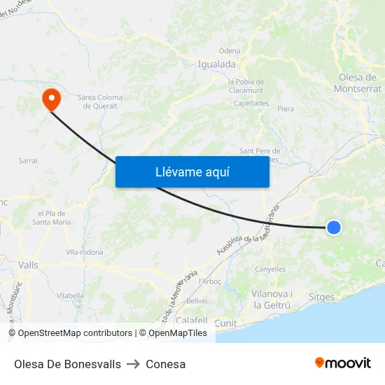 Olesa De Bonesvalls to Conesa map