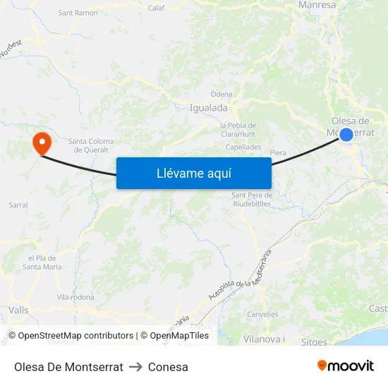 Olesa De Montserrat to Conesa map