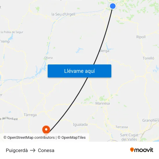 Puigcerdà to Conesa map