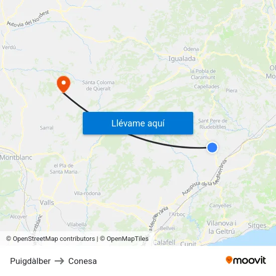 Puigdàlber to Conesa map