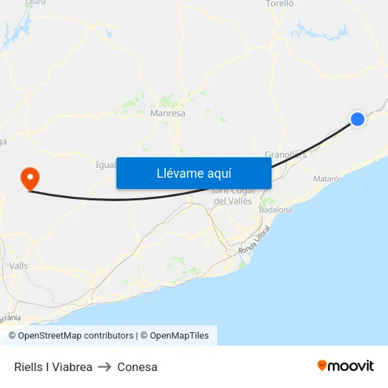 Riells I Viabrea to Conesa map