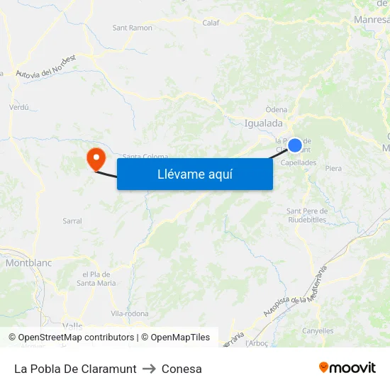 La Pobla De Claramunt to Conesa map