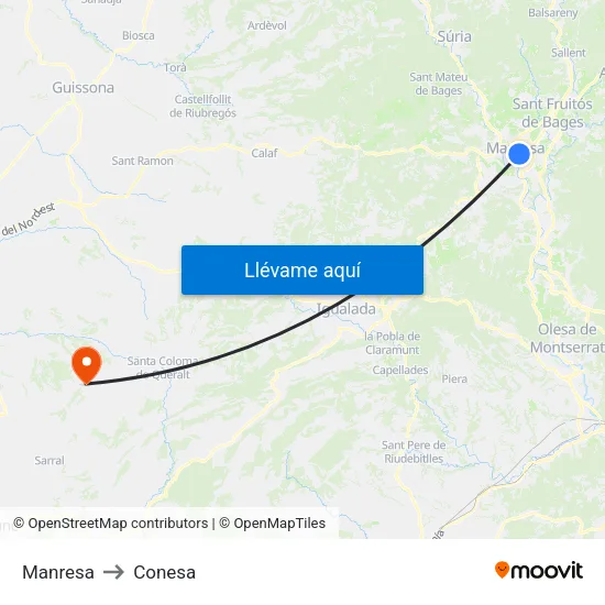 Manresa to Conesa map