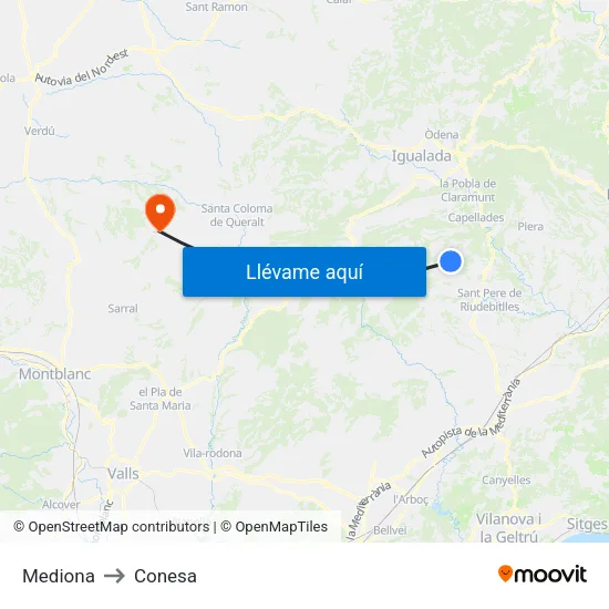 Mediona to Conesa map