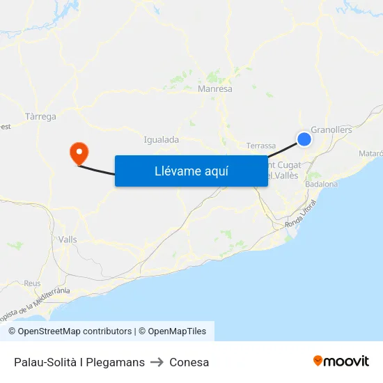 Palau-Solità I Plegamans to Conesa map