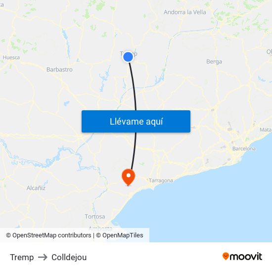 Tremp to Colldejou map