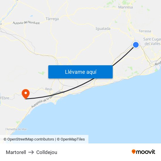 Martorell to Colldejou map
