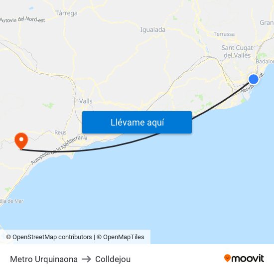 Metro Urquinaona to Colldejou map